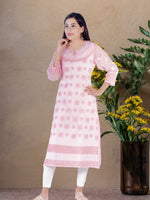 Load image into Gallery viewer, Seva Chikan Hand Embroidered Pink Cotton Lucknowi Chikan Kurti SCL1203