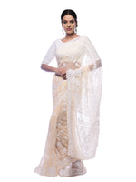 Load image into Gallery viewer, Seva Chikan Hand Embroidered Fawn Georgette Lucknowi Saree-SCL0374