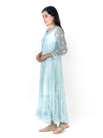 Load image into Gallery viewer, Seva Chikan Hand Embroidered Blue Georgette Lucknowi Chikankari Anarkali-SCL1338