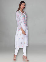 Load image into Gallery viewer, Seva Chikan Hand Embroidered White Faux Georgette Lucknowi Chikankari Kurta-SCL0966