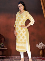 Load image into Gallery viewer, Seva Chikan Hand Embroidered Yellow Cotton Lucknowi Chikan Kurti SCL1205