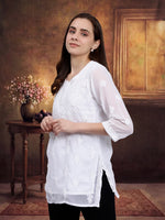 Load image into Gallery viewer, Seva Chikan Hand Embroidered Georgette Lucknowi Chikankari Top With Slip