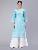 Load image into Gallery viewer, Seva Chikan Hand Embroidered Terivoil Cotton Lucknowi Chikan Kurti