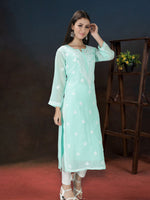 Load image into Gallery viewer, Seva Chikan Hand Embroidered Georgette Chikankari Kurta With Slip