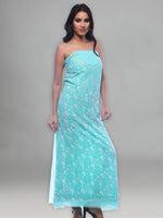 Load image into Gallery viewer, Seva Chikan Hand Embroidered Turquoise Georgette Lucknowi Chikankari Unstitched Suit Piece-SCL0071