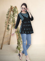 Load image into Gallery viewer, Seva Chikan Hand Embroidered Black Cotton Lucknowi Chikankari Top