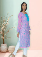 Load image into Gallery viewer, Seva Chikan Hand Embroidered Pink Cotton Lucknowi Chikan Kurti SCL1051