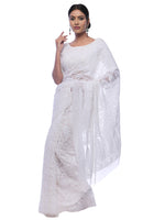 Load image into Gallery viewer, Seva Chikan Hand Embroidered White Georgette Lucknowi Saree1-SCL0410