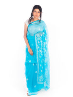 Load image into Gallery viewer, Seva Chikan Hand Embroidered Blue Georgette Lucknowi Saree-SCL1168