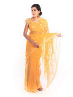 Load image into Gallery viewer, Seva Chikan Hand Embroidered Mustard Georgette Lucknowi Saree-SCL1170