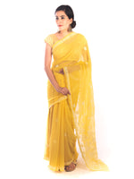 Load image into Gallery viewer, Seva Chikan Hand Embroidered Yellow Georgette Lucknowi Saree-SCL1173
