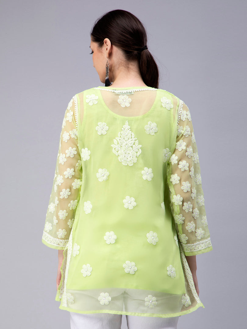 Seva Chikan Hand Embroidered Georgette Lucknowi Chikan Top With Slip