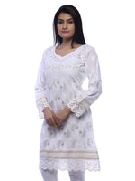 Load image into Gallery viewer, Seva Chikan Hand Embroidered White Cotton Lucknowi Chikan Kurti-SCL0226