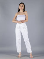 Load image into Gallery viewer, Seva Chikan Hand Embroidered White Lycra Lucknawi Chikankari Pant-SCL11015