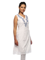 Load image into Gallery viewer, Seva Chikan Hand Embroidered White Cotton Lucknowi Chikan A-line Kurta-SCL0630