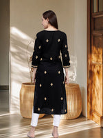 Load image into Gallery viewer, Seva Chikan Hand Embroidered Black Cotton Lucknowi Chikankari Kurta