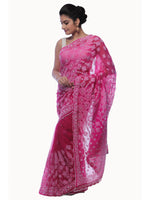 Load image into Gallery viewer, Seva Chikan Hand Embroidered Magenta Georgette Lucknowi Saree-SCL0413