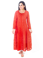 Load image into Gallery viewer, Seva Chikan Hand Embroidered Red Cotton Lucknowi Chikankari Anarkali-SCL1355