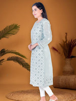 Load image into Gallery viewer, Seva Chikan Hand Embroidered Grey Cotton Lucknowi Chikan Kurti SCL1217