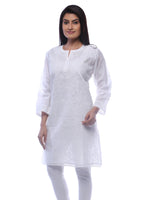 Load image into Gallery viewer, Seva Chikan Hand Embroidered White Cotton Lucknowi Chikan Kurti-SCL0301