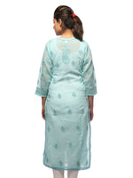 Load image into Gallery viewer, Seva Chikan Hand Embroidered Turquoise Cotton Lucknowi Chikan Kurta-SCL0637