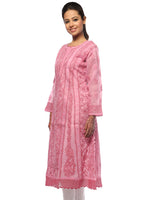Load image into Gallery viewer, Seva Chikan Hand Embroidered Pink Cotton Lucknowi Chikankari Anarkali-SCL0633