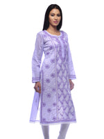 Load image into Gallery viewer, Seva Chikan Hand Embroidered Purple Cotton Lucknowi Chikan Kurti-SCL0254