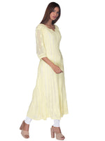 Load image into Gallery viewer, Seva Chikan Hand Embroidered Yellow Georgette Lucknowi Chikankari Anarkali-SCL1087