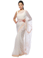 Load image into Gallery viewer, Seva Chikan Hand Embroidered White Georgette Lucknowi Saree-SCL0586