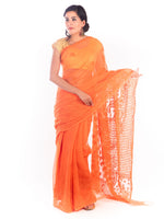 Load image into Gallery viewer, Seva Chikan Hand Embroidered Dark Orange Georgette Lucknowi Saree-SCL1180
