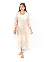 Load image into Gallery viewer, Seva Chikan Hand Embroidered Light Peach Georgette Lucknowi Chikankari Anarkali-SCL1254