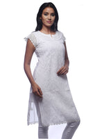 Load image into Gallery viewer, Seva Chikan Hand Embroidered White Cotton Lucknowi Chikan Kurti-SCL0221