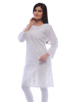 Load image into Gallery viewer, Seva Chikan Hand Embroidered White Cotton Lucknowi Chikan Kurti-SCL0224