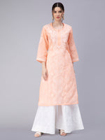Load image into Gallery viewer, Seva Chikan Hand Embroidered Terivoil Cotton Lucknowi Chikan Kurti