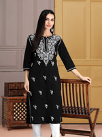 Load image into Gallery viewer, Seva Chikan Hand Embroidered Black Cotton Lucknowi Chikankari Kurta