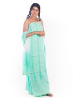 Load image into Gallery viewer, Seva Chikan Hand Embroidered Sea Green Cotton Lucknowi Chikan Unstitched Suit Piece-SCL1158