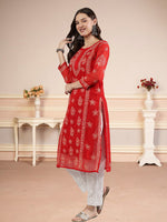 Load image into Gallery viewer, Seva Chikan Hand Embroidered Georgette Lucknowi Chikankari Kurta With Slip