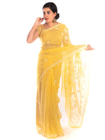 Load image into Gallery viewer, Seva Chikan Hand Embroidered Yellow Georgette Lucknowi Saree With Pearl Work-SCL1199