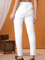 Load image into Gallery viewer, Seva Chikan Hand Embroidered White Lycra Lucknawi Chikankari Pant-SCL11022