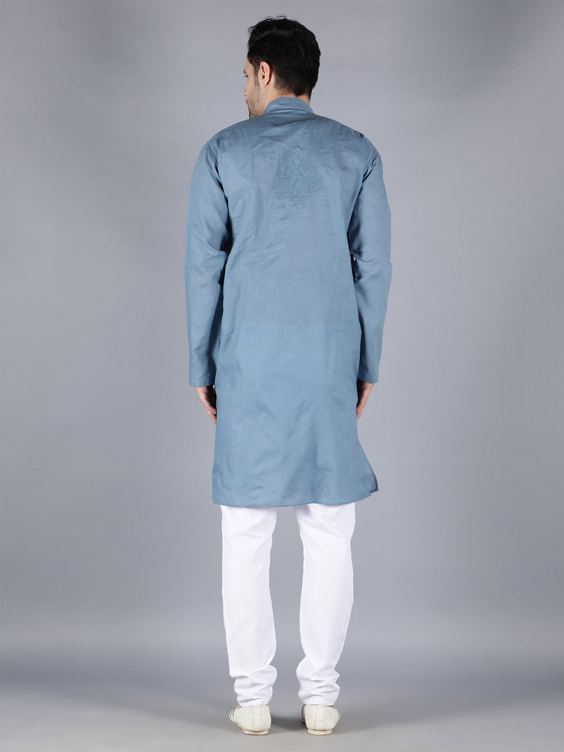 Seva Chikan Hand Embroidered Lucknowi Chikan Mens Kurta