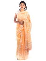 Load image into Gallery viewer, Seva Chikan Hand Embroidered Orange Georgette Lucknowi Saree With Gotta Patti Work-SCL1763