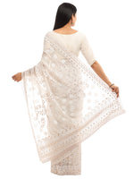 Load image into Gallery viewer, Seva Chikan Hand Embroidered White Georgette Lucknowi Saree With Gotta Patti Work-SCL1952
