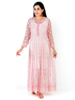 Load image into Gallery viewer, Seva Chikan Hand Embroidered Peach Georgette Lucknowi Chikankari Anarkali-SCL1321
