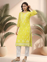 Load image into Gallery viewer, Seva Chikan Hand Embroidered Georgette Lucknowi Chikankari Kurta With Slip