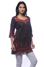 Load image into Gallery viewer, Seva Chikan Hand Embroidered Black Cotton Lucknowi Chikan Short Top-SCL0306