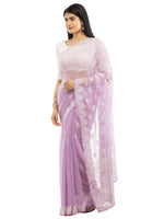 Load image into Gallery viewer, Seva Chikan Hand Embroidered Violet Georgette Lucknowi Saree-SCL1988