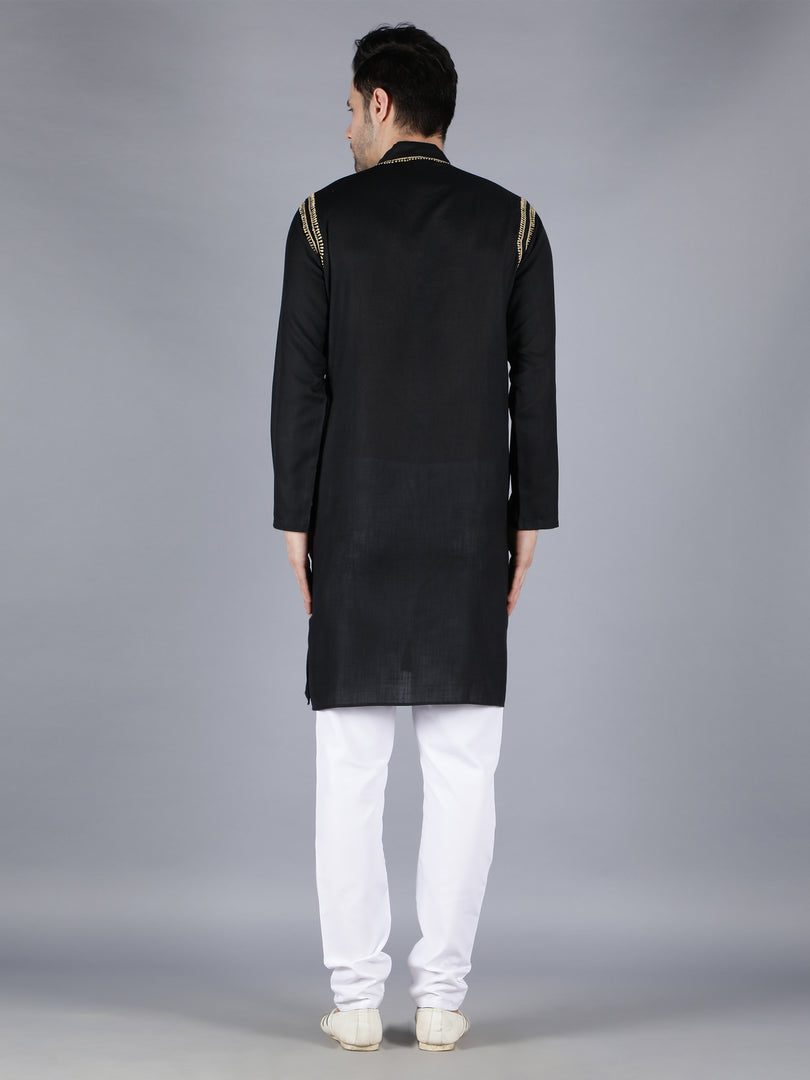 Seva Chikan Hand Embroidered Cotton Lucknowi Chikan Mens Kurta
