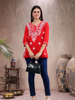 Load image into Gallery viewer, Seva Chikan Hand Embroidered Georgette Lucknowi Chikankari Top With Slip