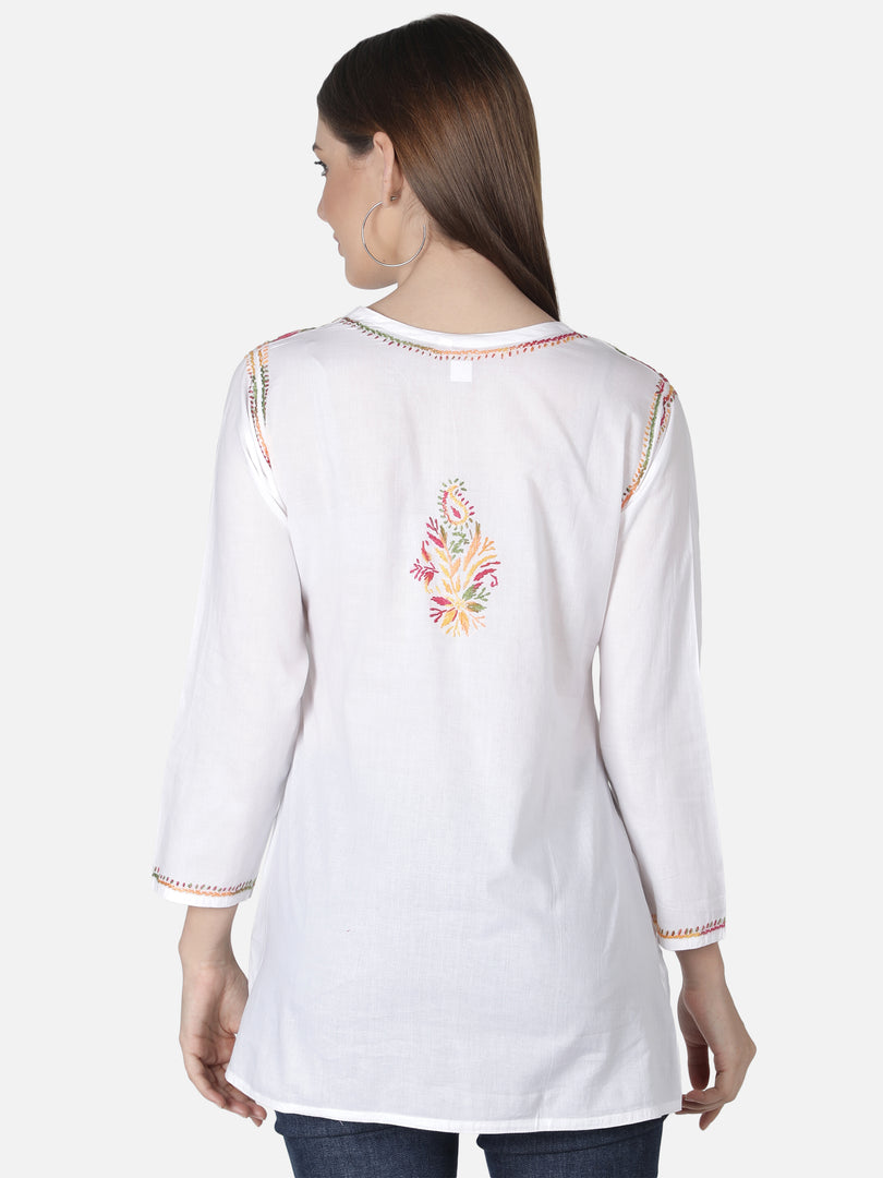 Seva Chikan Hand Embroidered Cotton Lucknowi Chikan Short Top