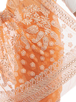 Load image into Gallery viewer, Seva Chikan Hand Embroidered Orange Georgette Lucknowi Saree With Gotta Patti Work-SCL2026
